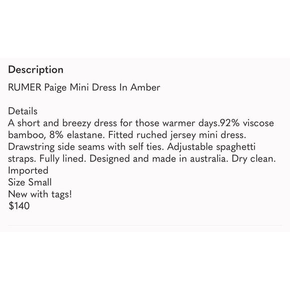 NWT Rumer Revolve Paige Mini Dress In Amber Sz Small $140 m1 - Picture 4 of 9